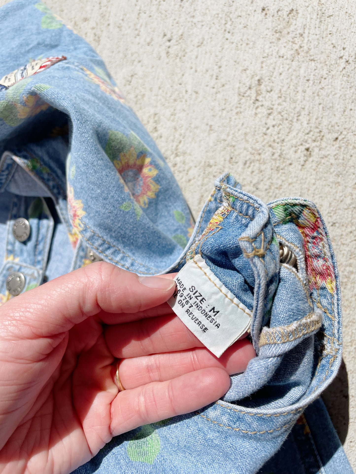 Vintage Sunflower Denim Shortalls (M)