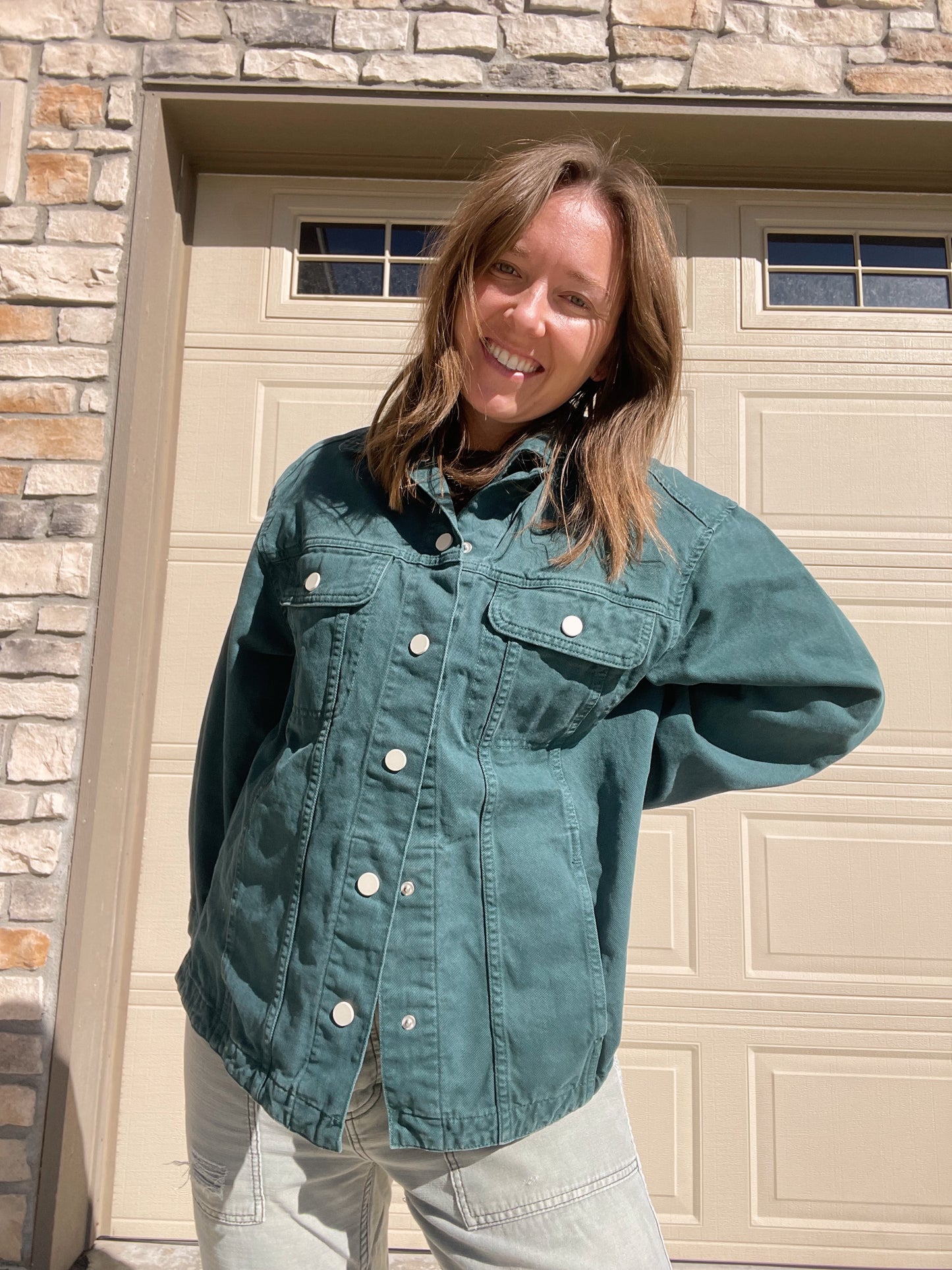 Zara Green Denim Snap Jacket (Women’s M/L)