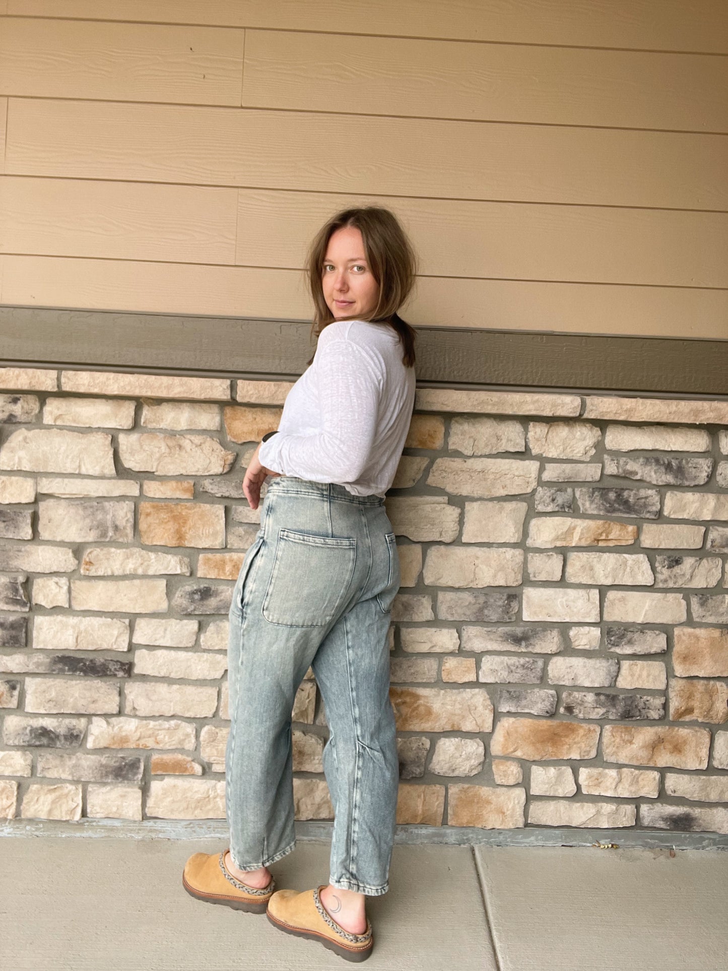 Free People Osaka Mid Rise Barrel Jeans (30)