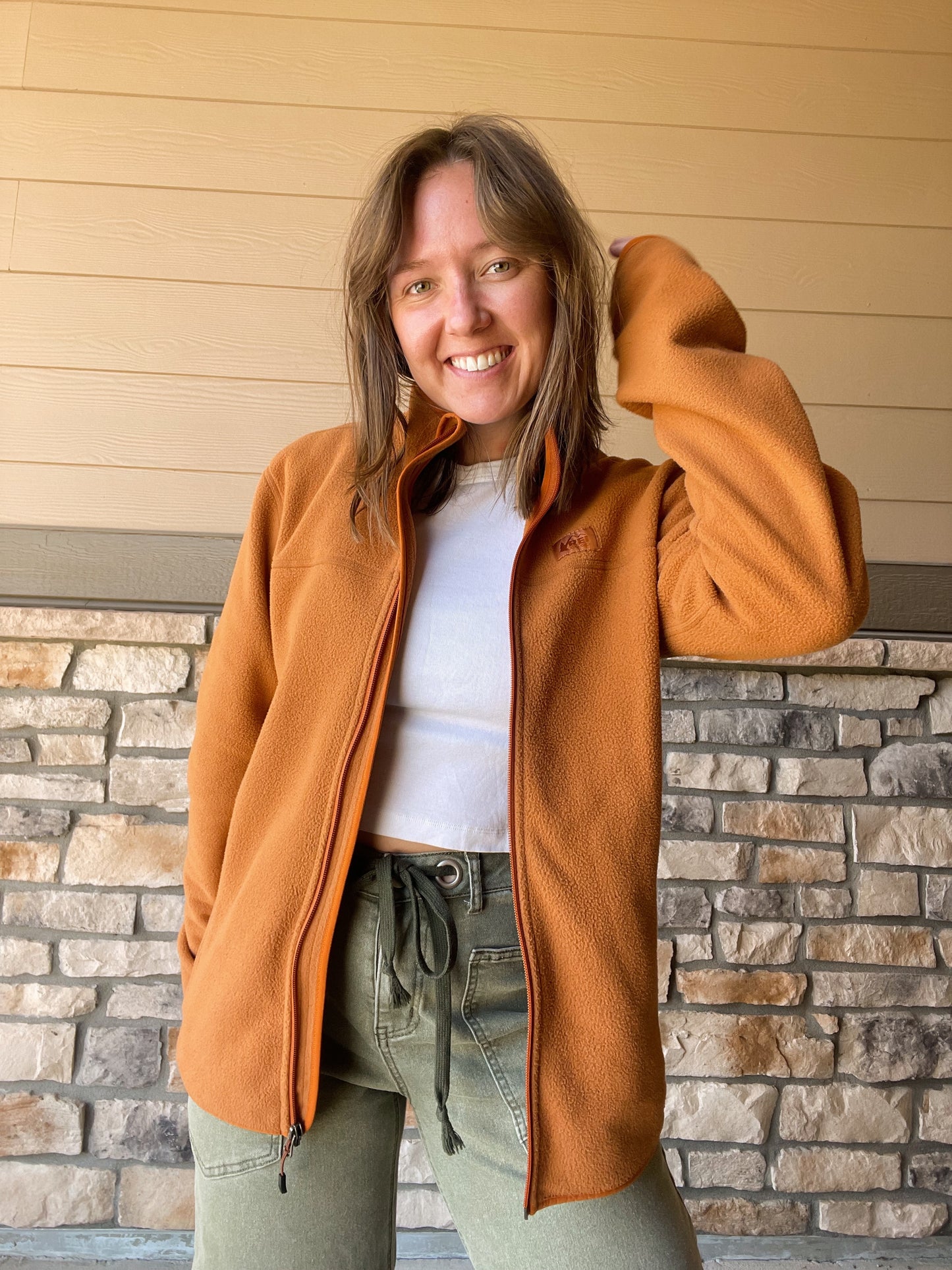 REI Burnt Orange Fleece Zip Up (S/M)
