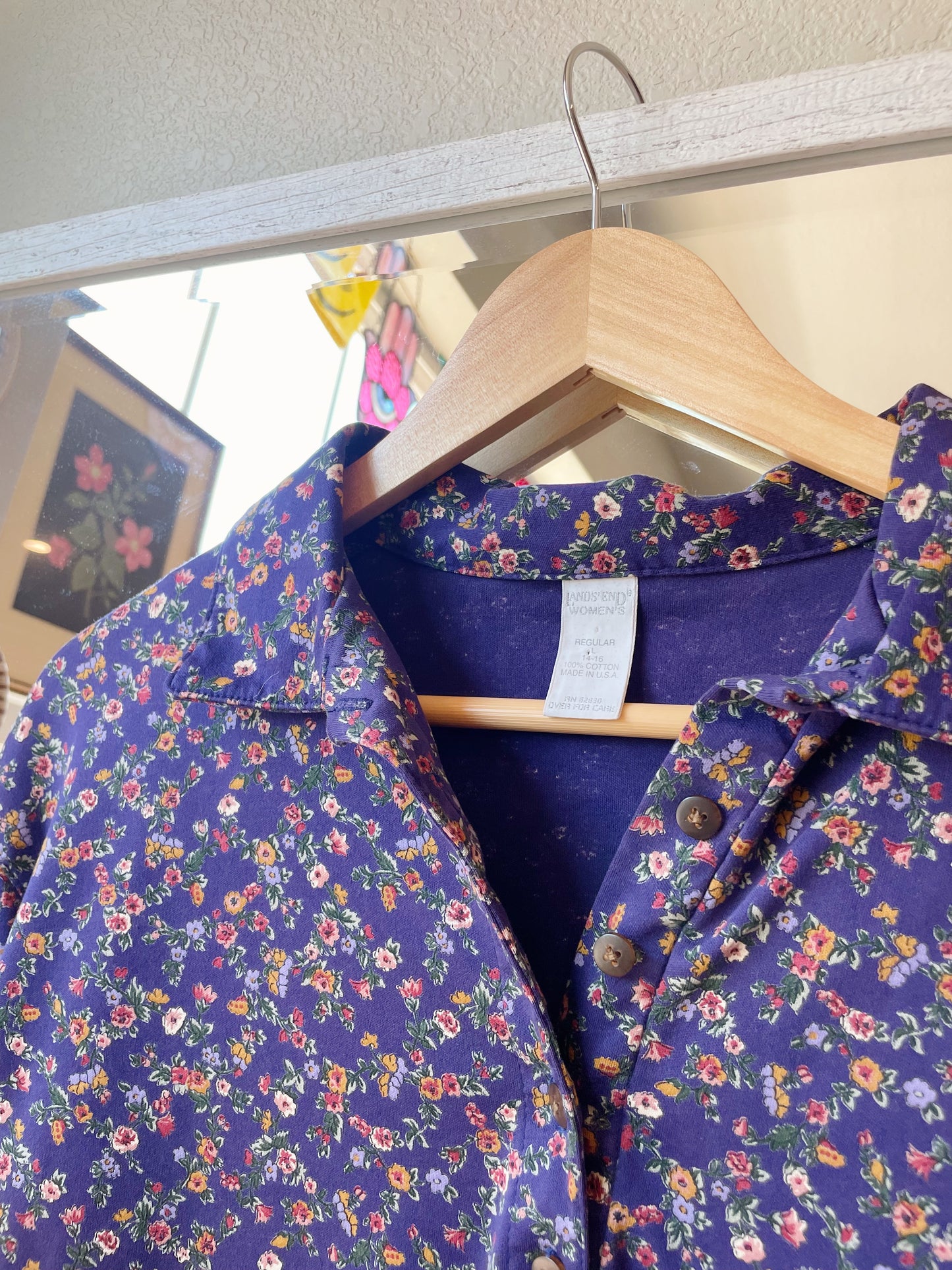 Vintage Land's End Floral Henley (M)