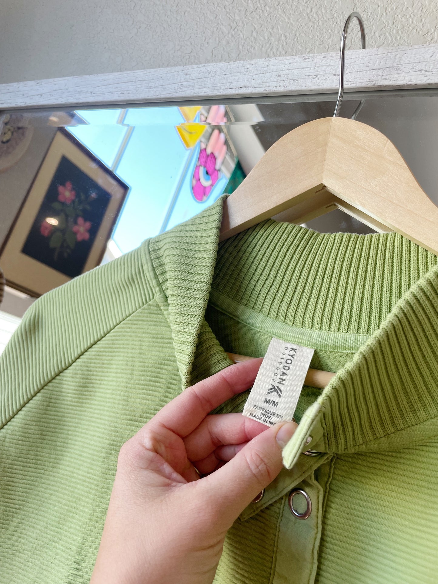 Green Ribbed Snap Pullover (M/L)