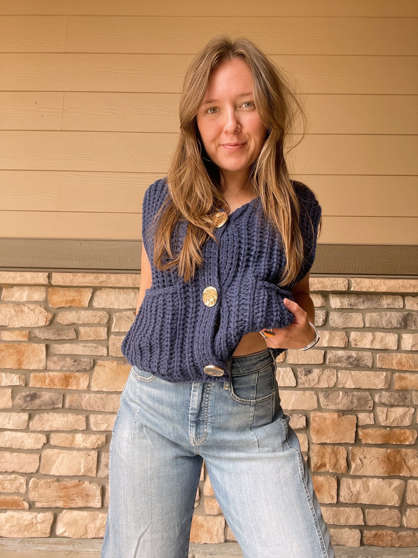 Navy Chunky Knit Vest (S/M)