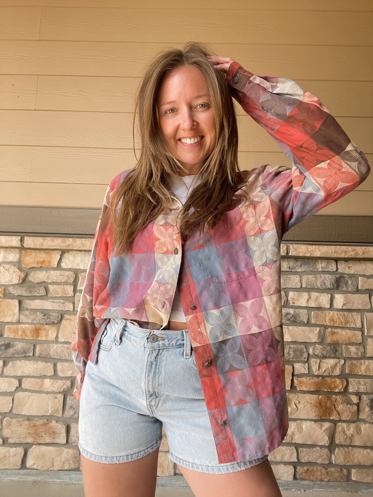Vintage Patterned Button Down (Women's L)