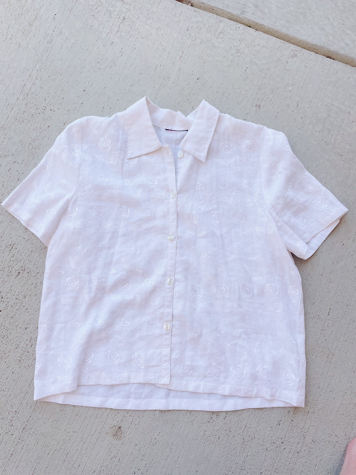 Vintage White Floral Linen Top (M)