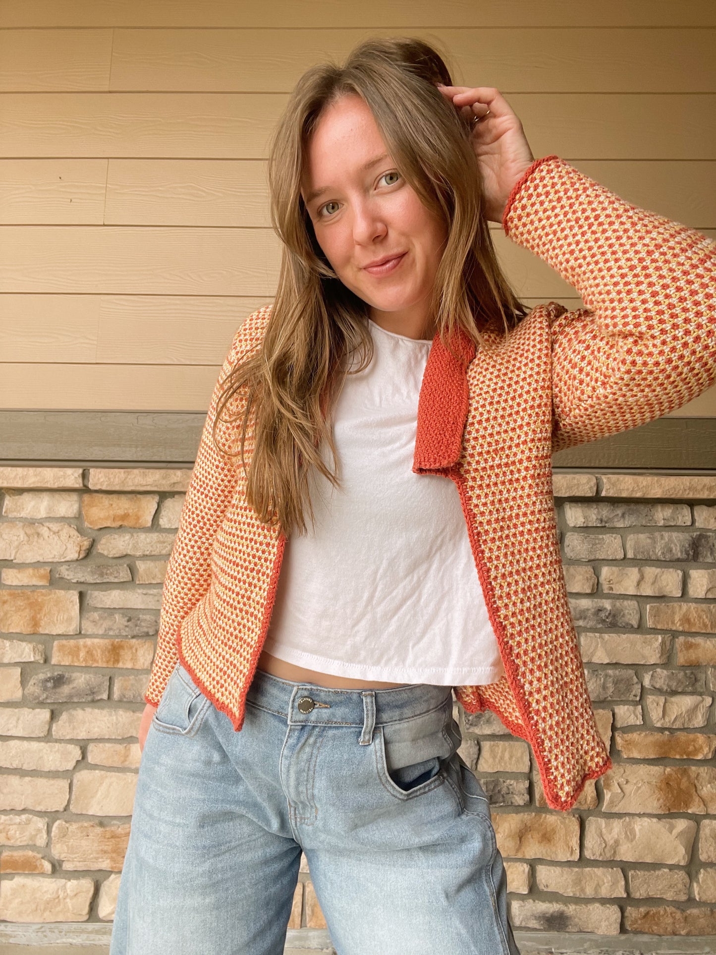Handknit Orange Cardi (S)