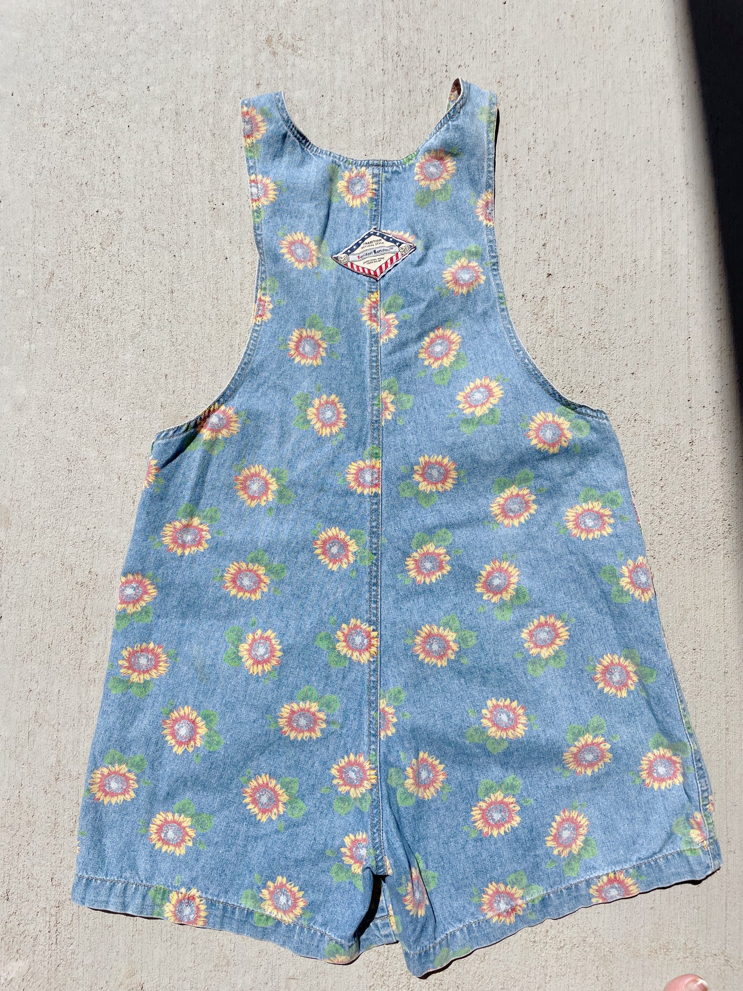 Vintage Sunflower Denim Shortalls (M)