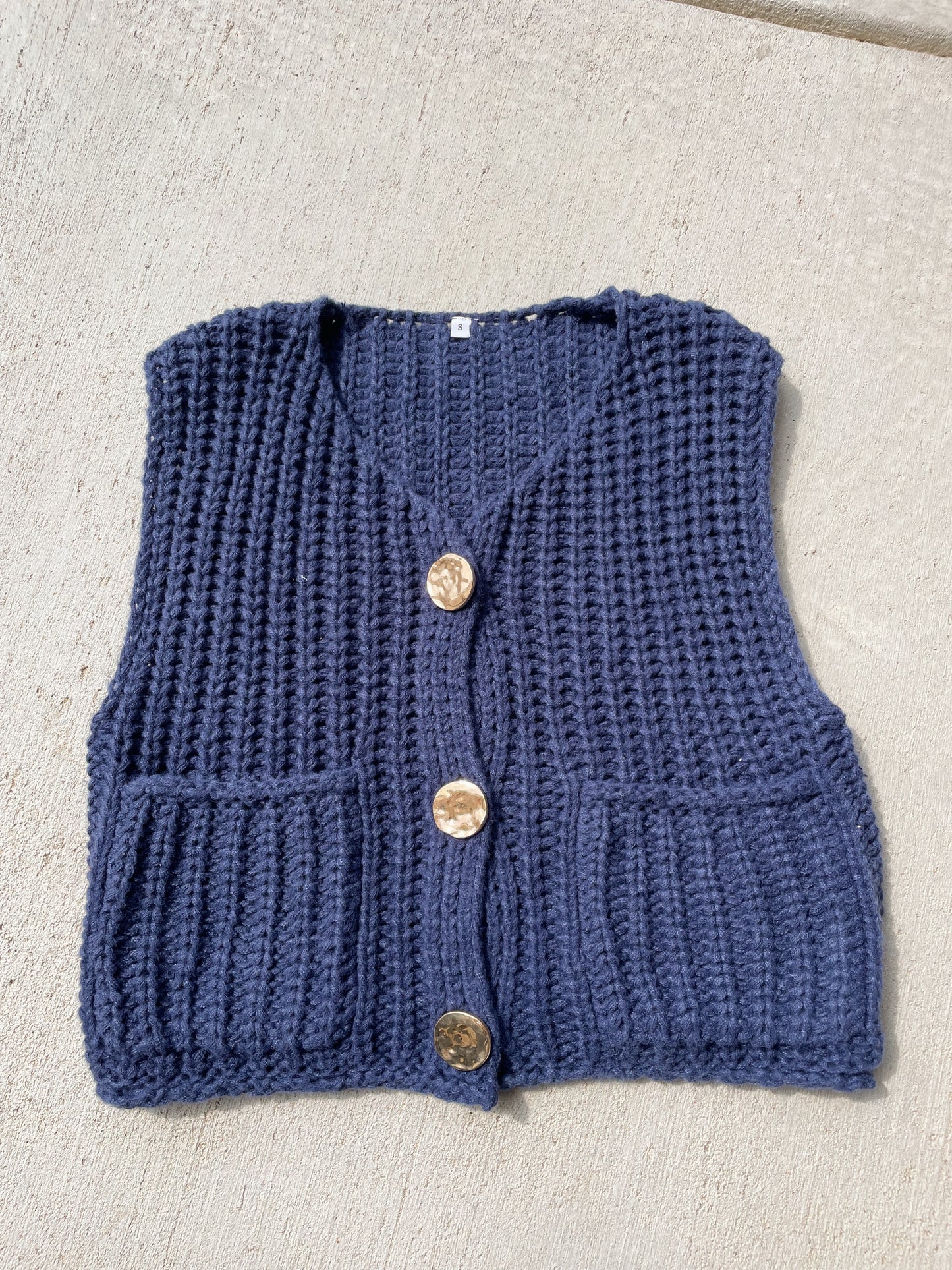 Navy Chunky Knit Vest (S/M)