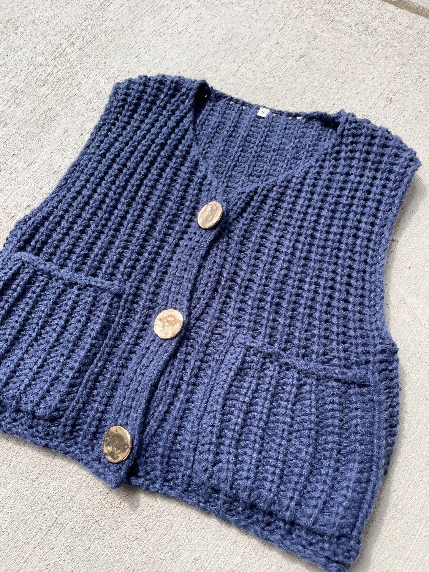 Navy Chunky Knit Vest (S/M)