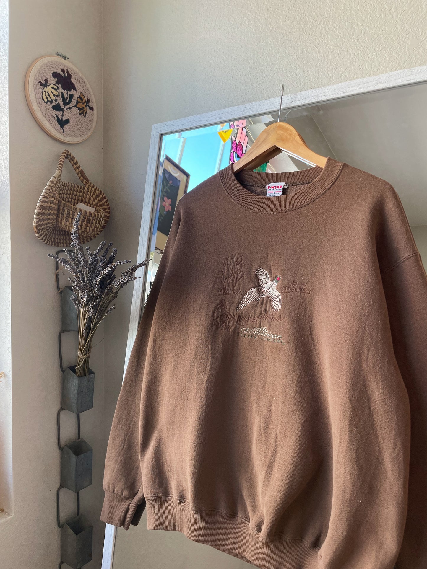 Vintage Embroidered Pheasant Crew (L)