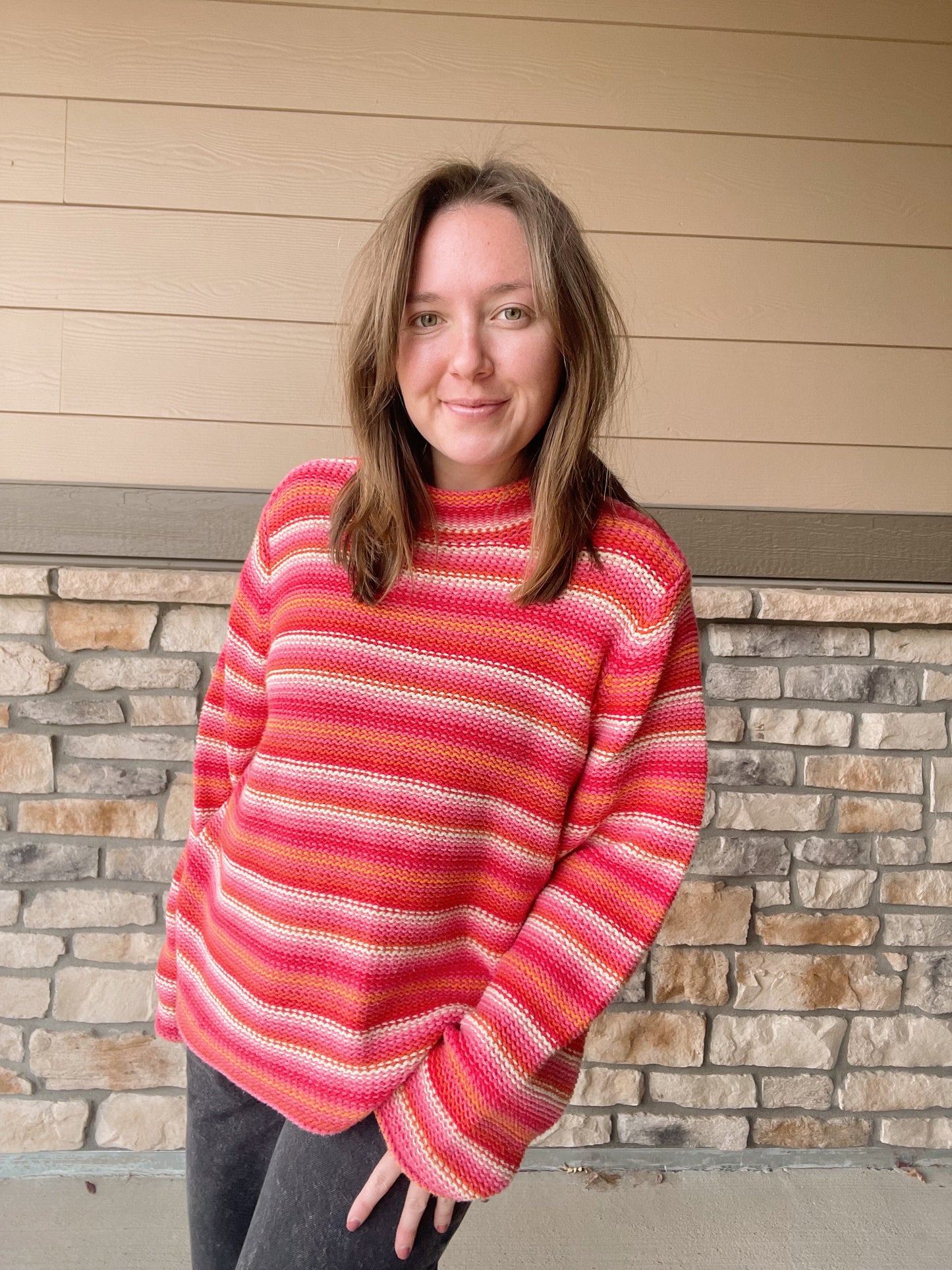 Vintage Roll Neck Striped Sweater (XL)