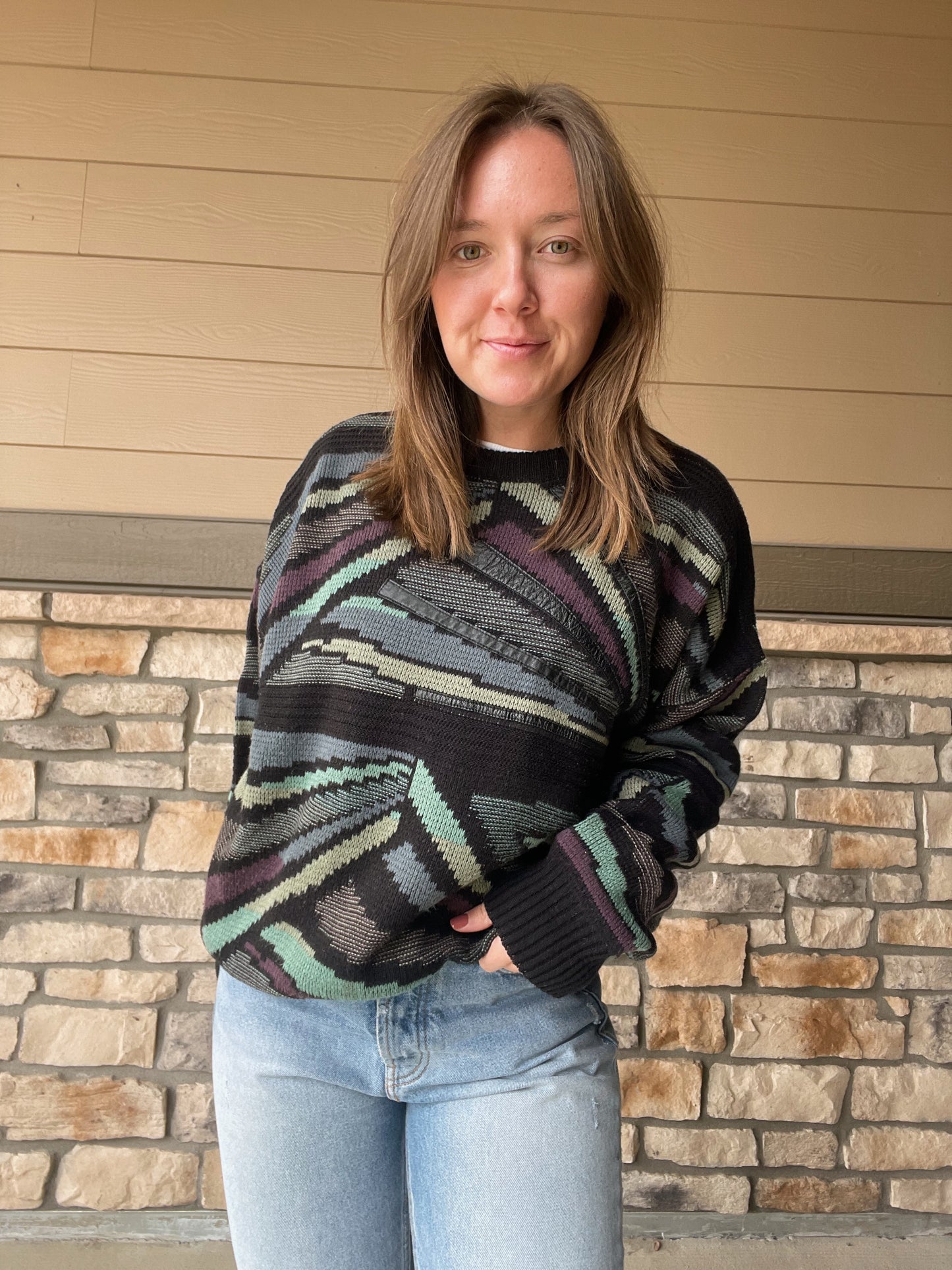 Vintage Rinnovato Wool Blend Patterned Sweater (L)