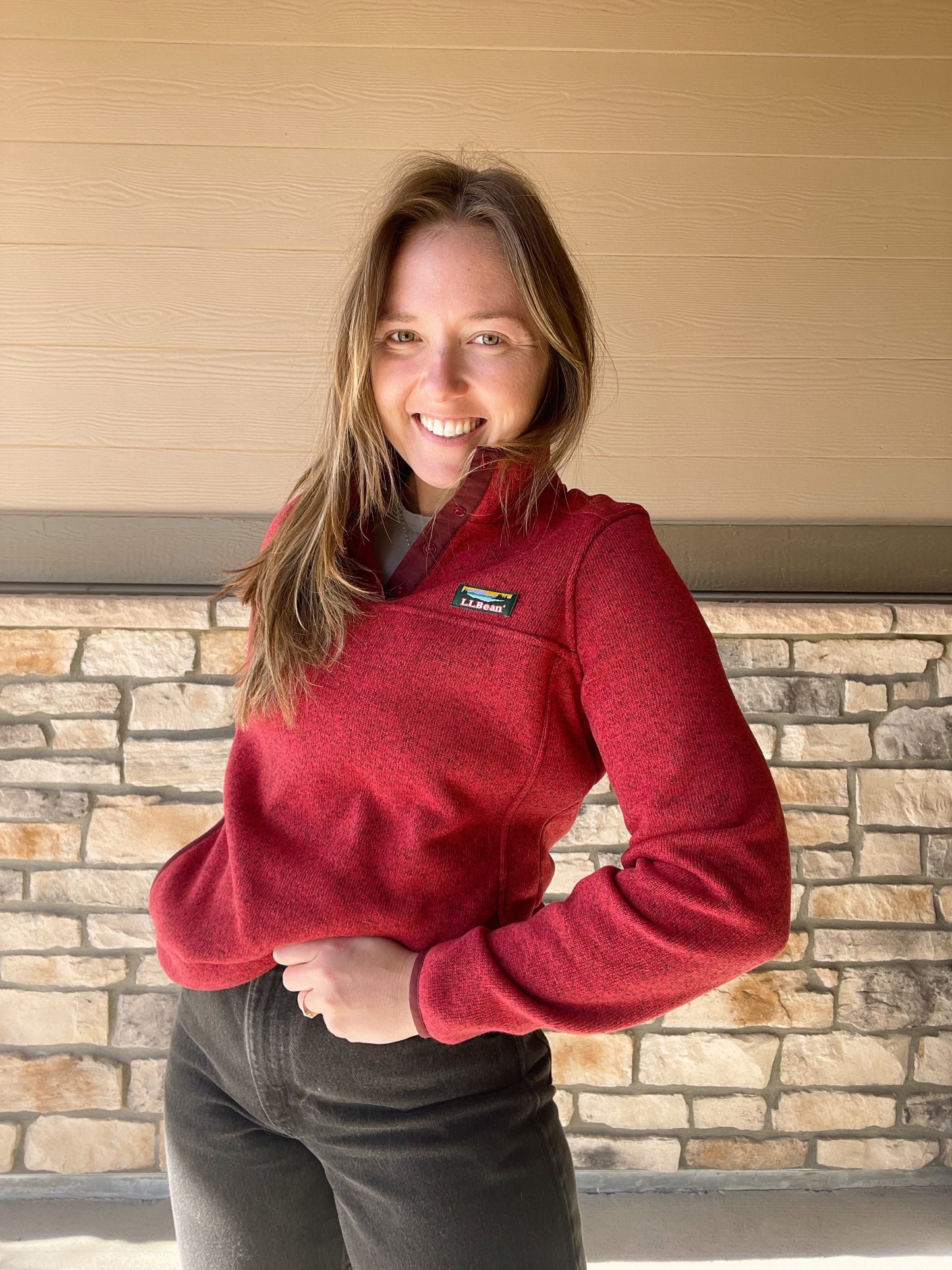 LL Bean Red Snap Fleece (Women's XS)