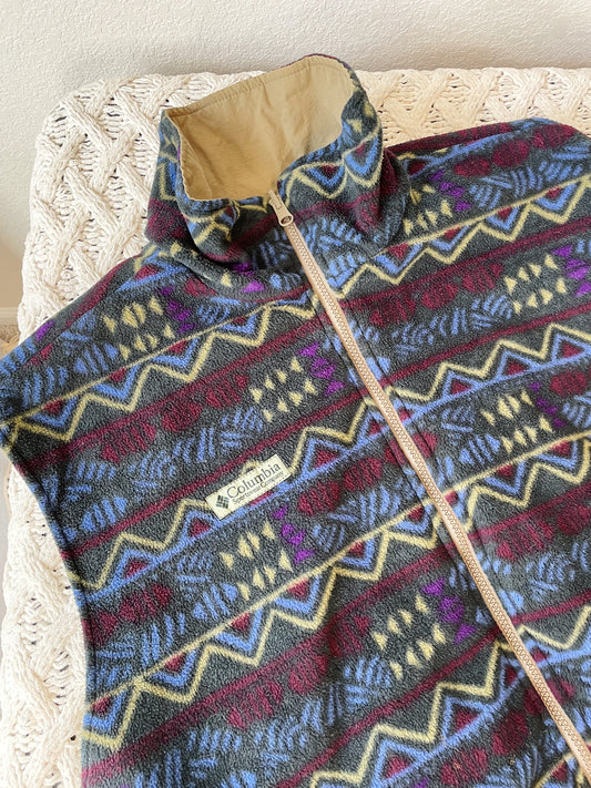 Vintage Columbia Reversible Patterned Fleece Vest (L/XL)