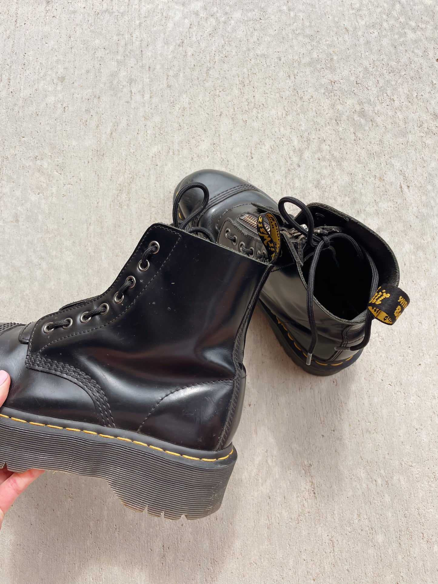 Doc Marten Black Platform Leather Boots (Women's 9)