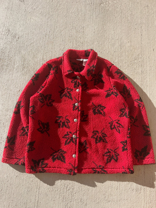 Vintage Red Leaves Fleece (XL)