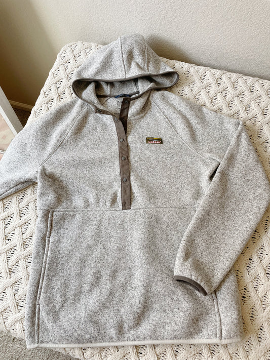 LL Bean Grey Snap Hoodie Fleece (M)