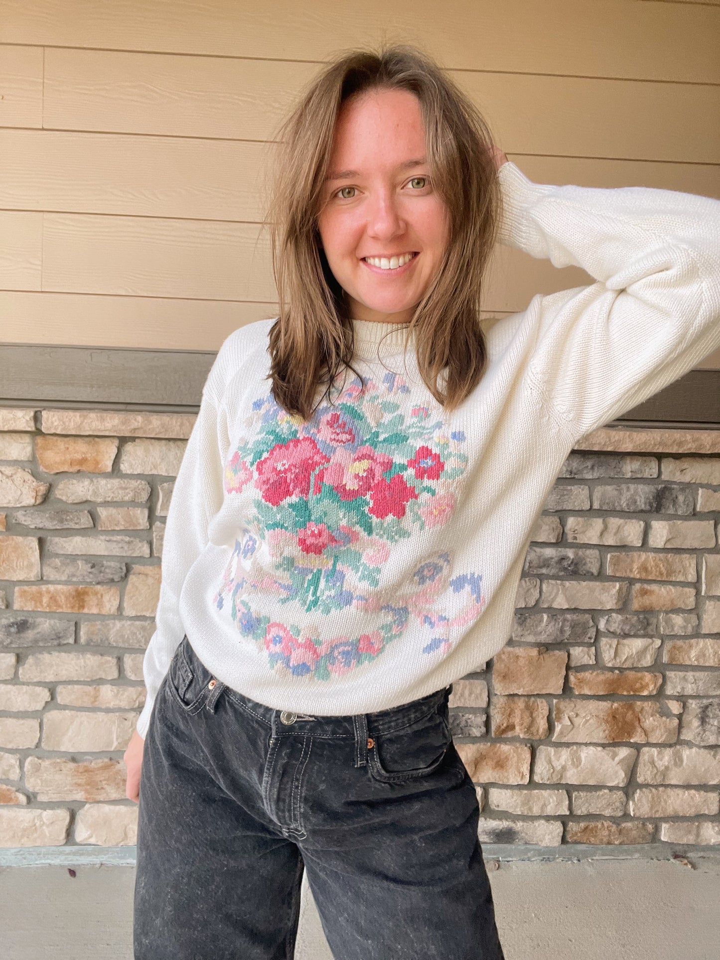 Vintage 1989 Eddie Bauer Flower Sweater (S)