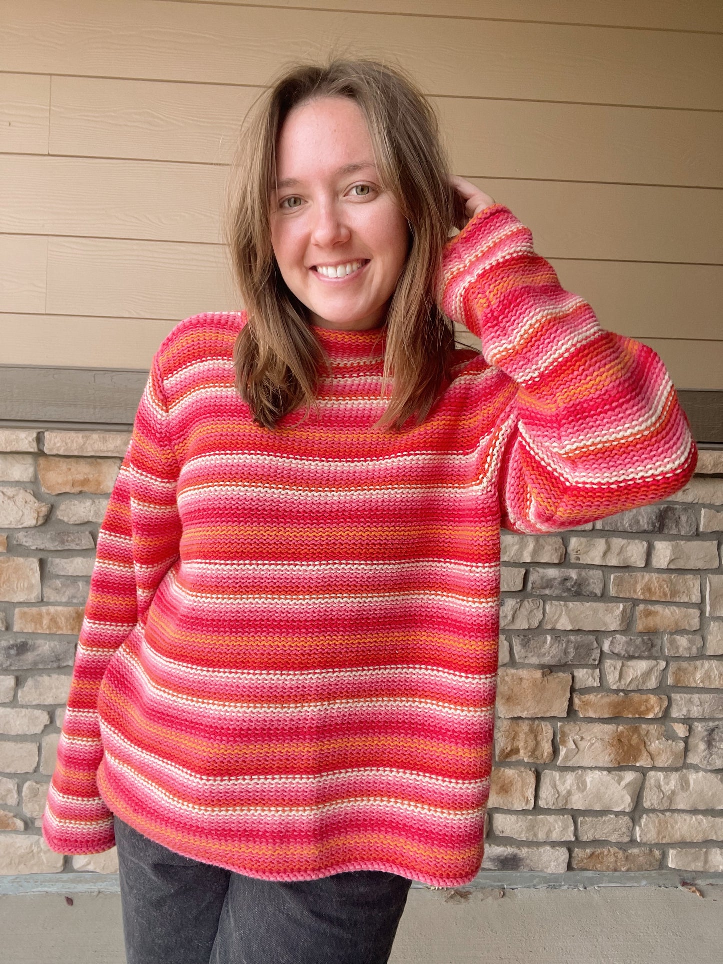 Vintage Roll Neck Striped Sweater (XL)