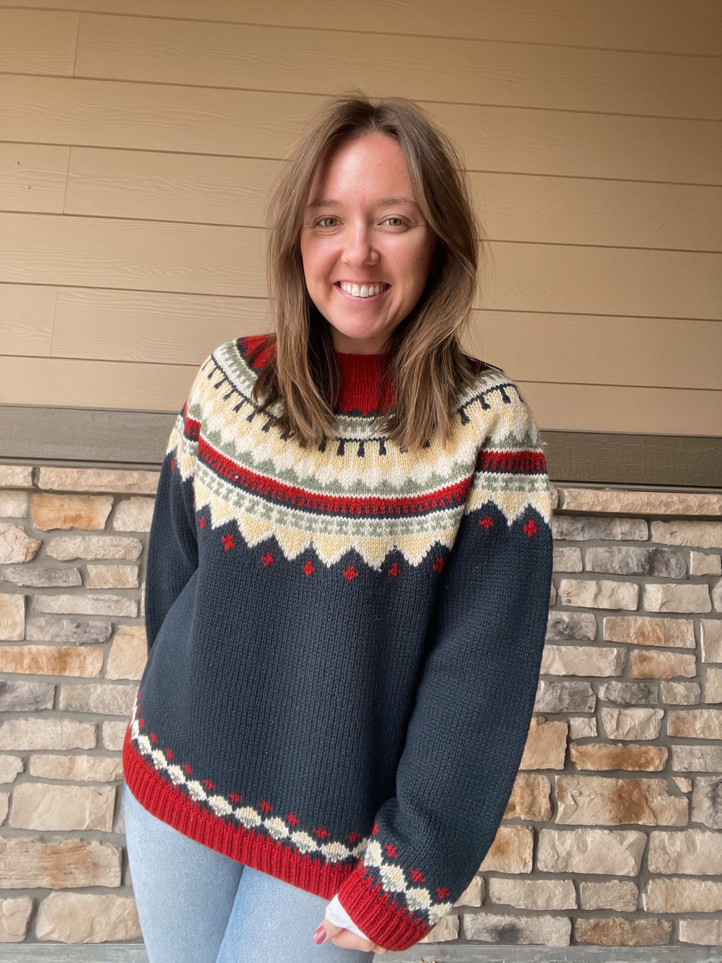 Vintage Eddie Bauer Fair Isle 100% Wool Sweater (Women's L)