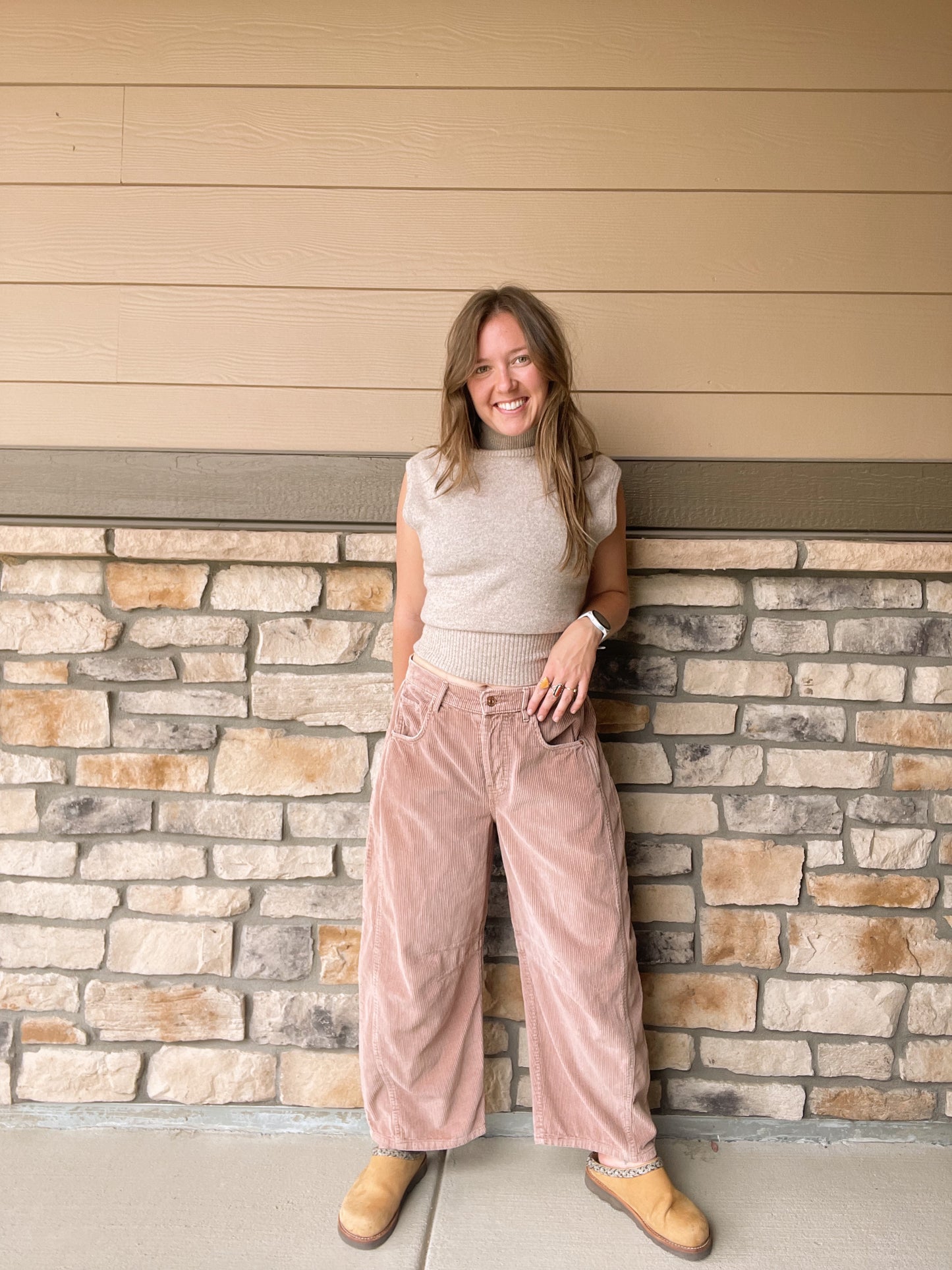 Free People Good Luck Corduroy Barrel Jeans (31)