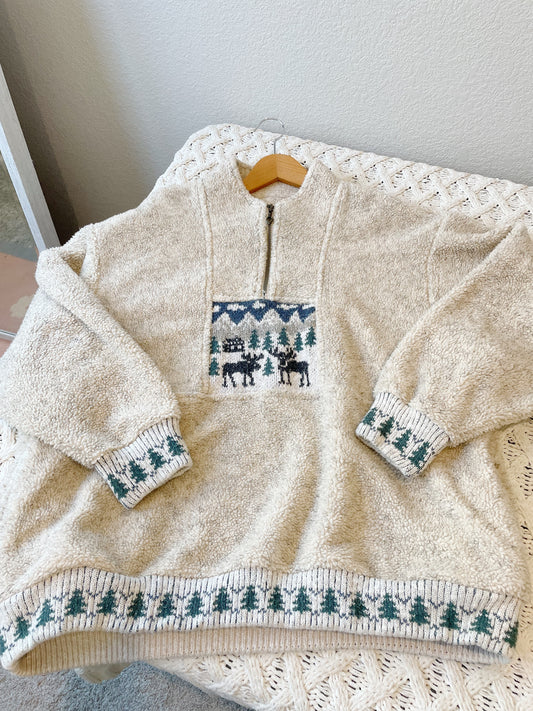 Vintage Moose Print Sherpa Fleece (XL)