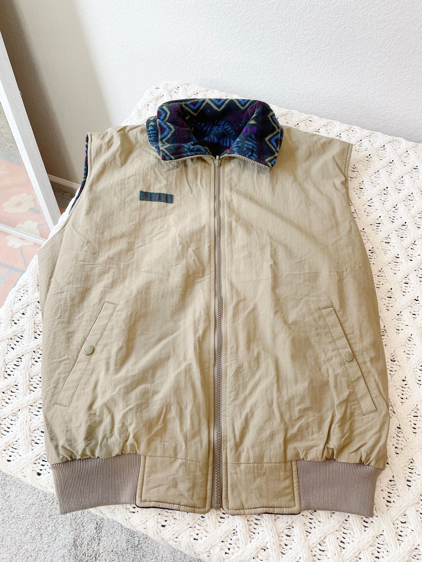 Vintage Columbia Reversible Patterned Fleece Vest (L/XL)