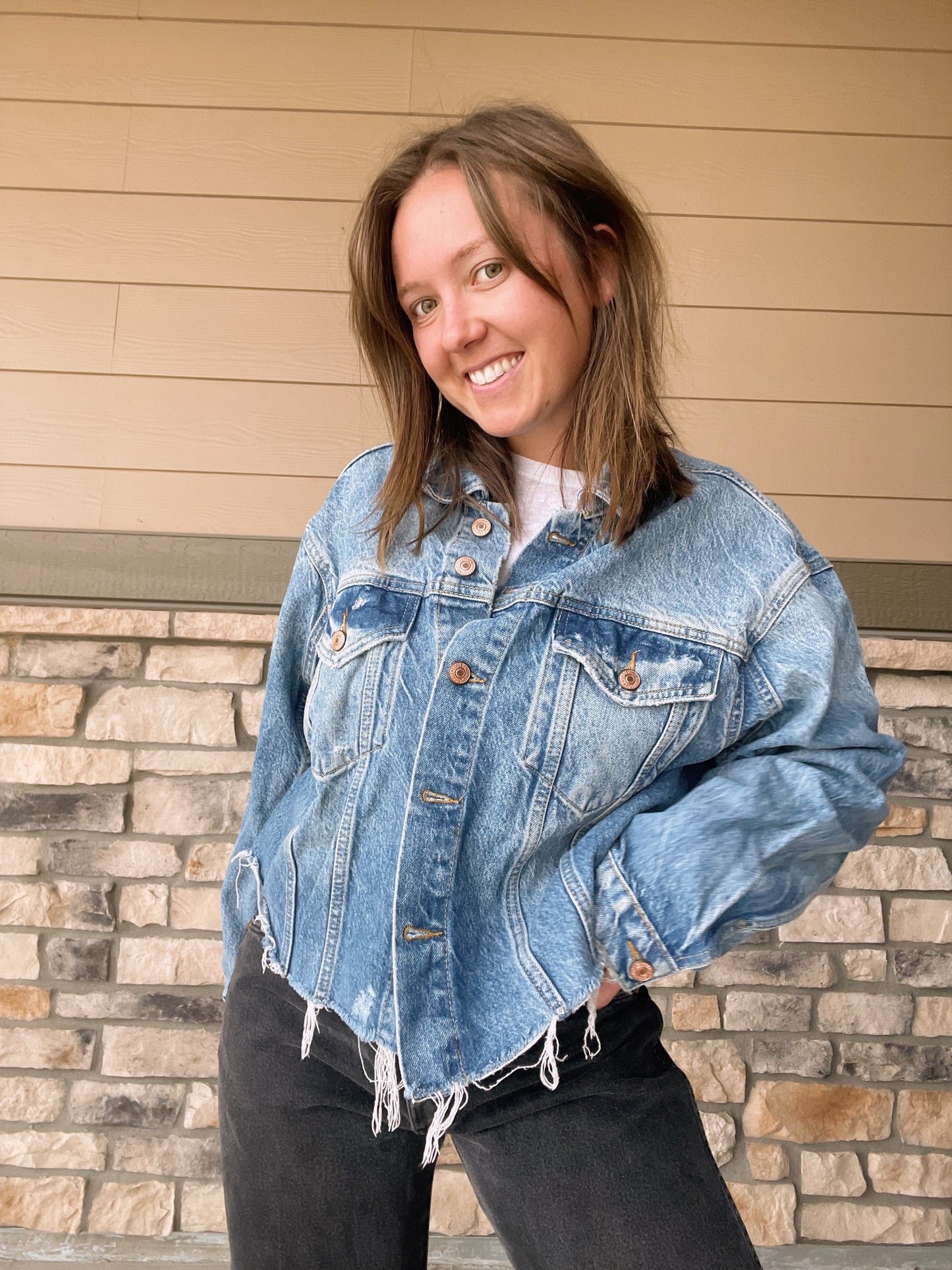 Free People Cropped Denim Jacket (M)