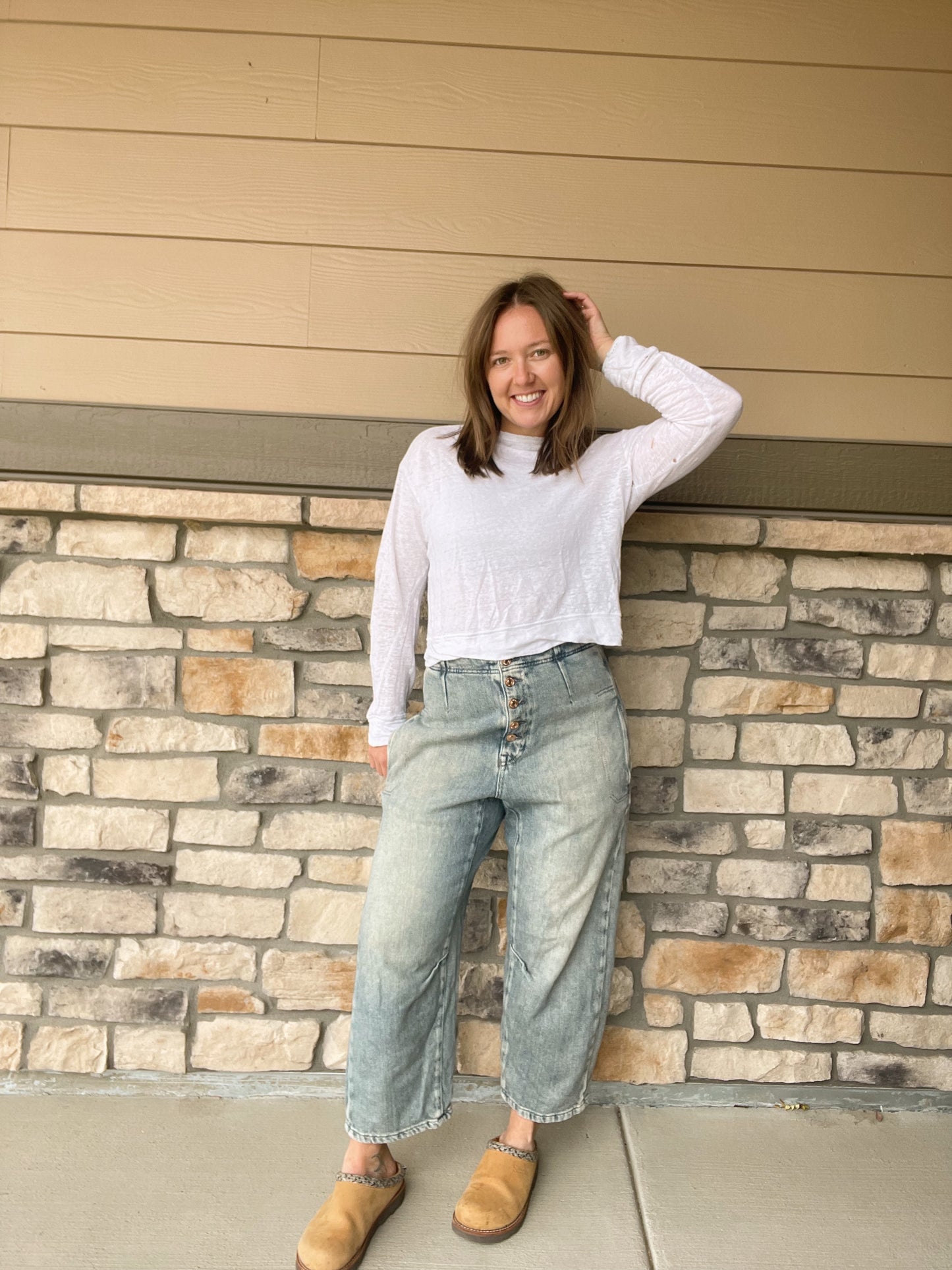 Free People Osaka Mid Rise Barrel Jeans (30)