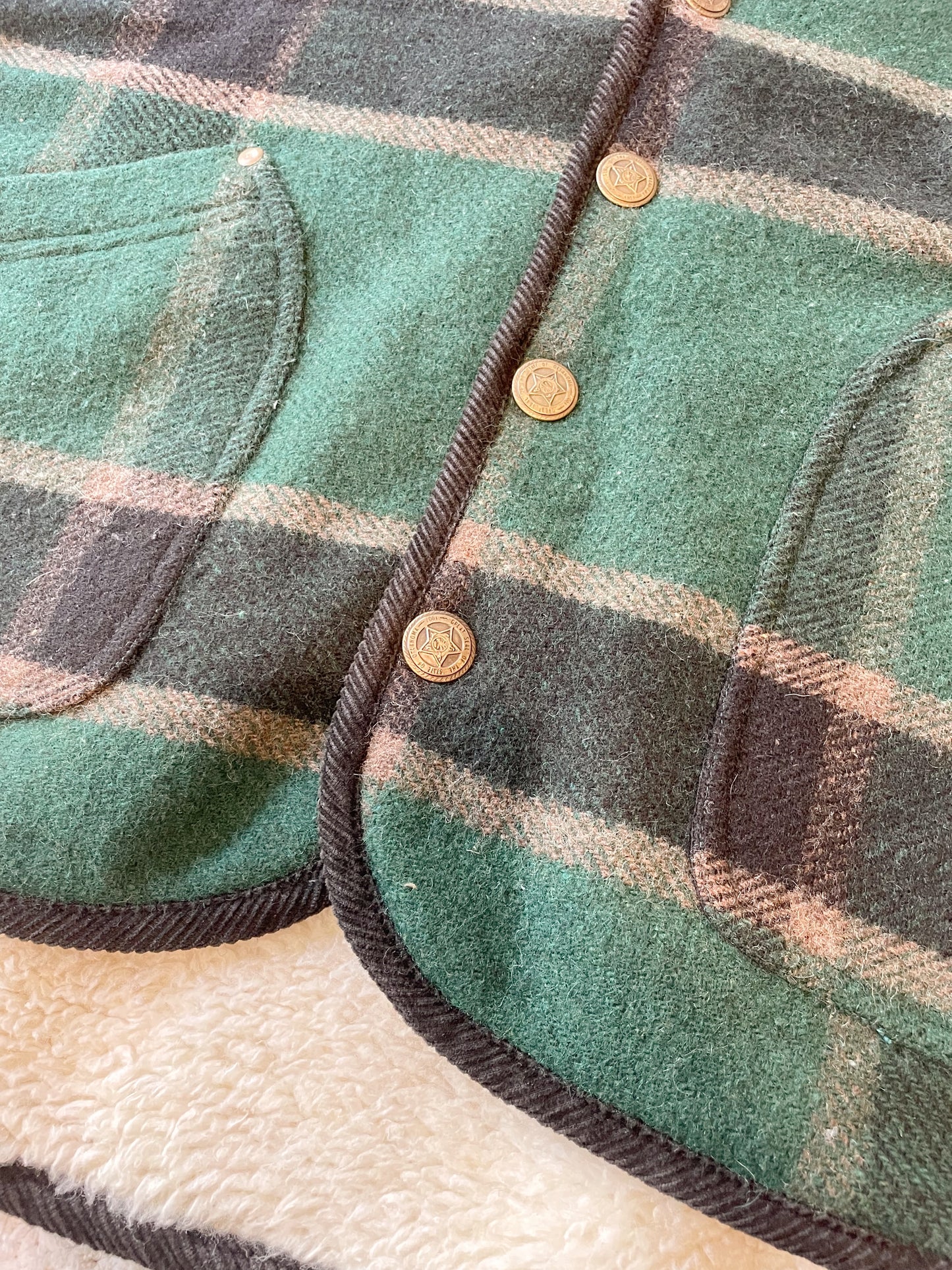 Vintage Sherpa Lined Wool Plaid Vest (L)