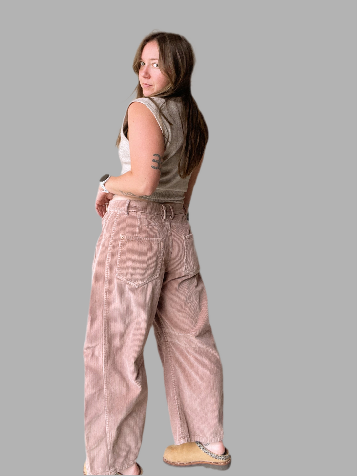 Free People Good Luck Corduroy Barrel Jeans (31)