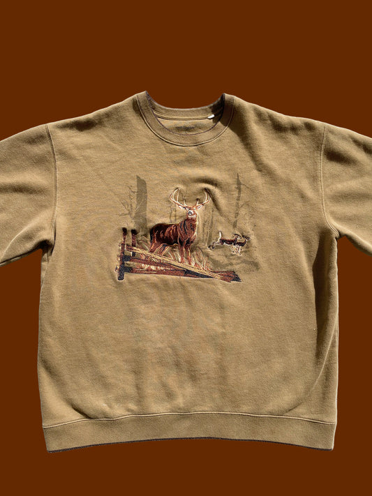 Vintage Embroidered Deer Crew (XL)