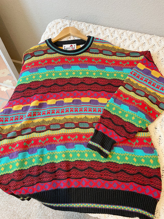 Vintage Coogi Style Colorful Sweater (XXL)