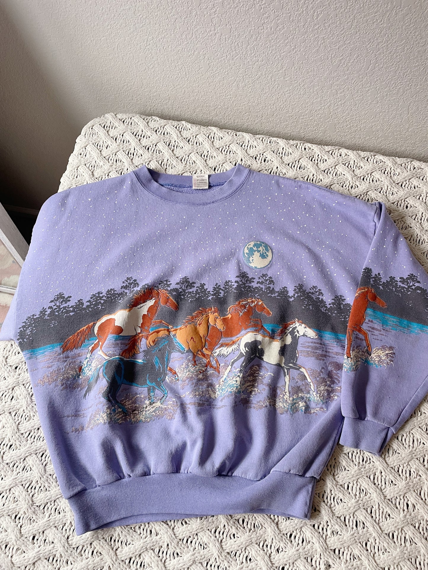 Vintage 90s Periwinkle Horses Crew - AS IS (L)