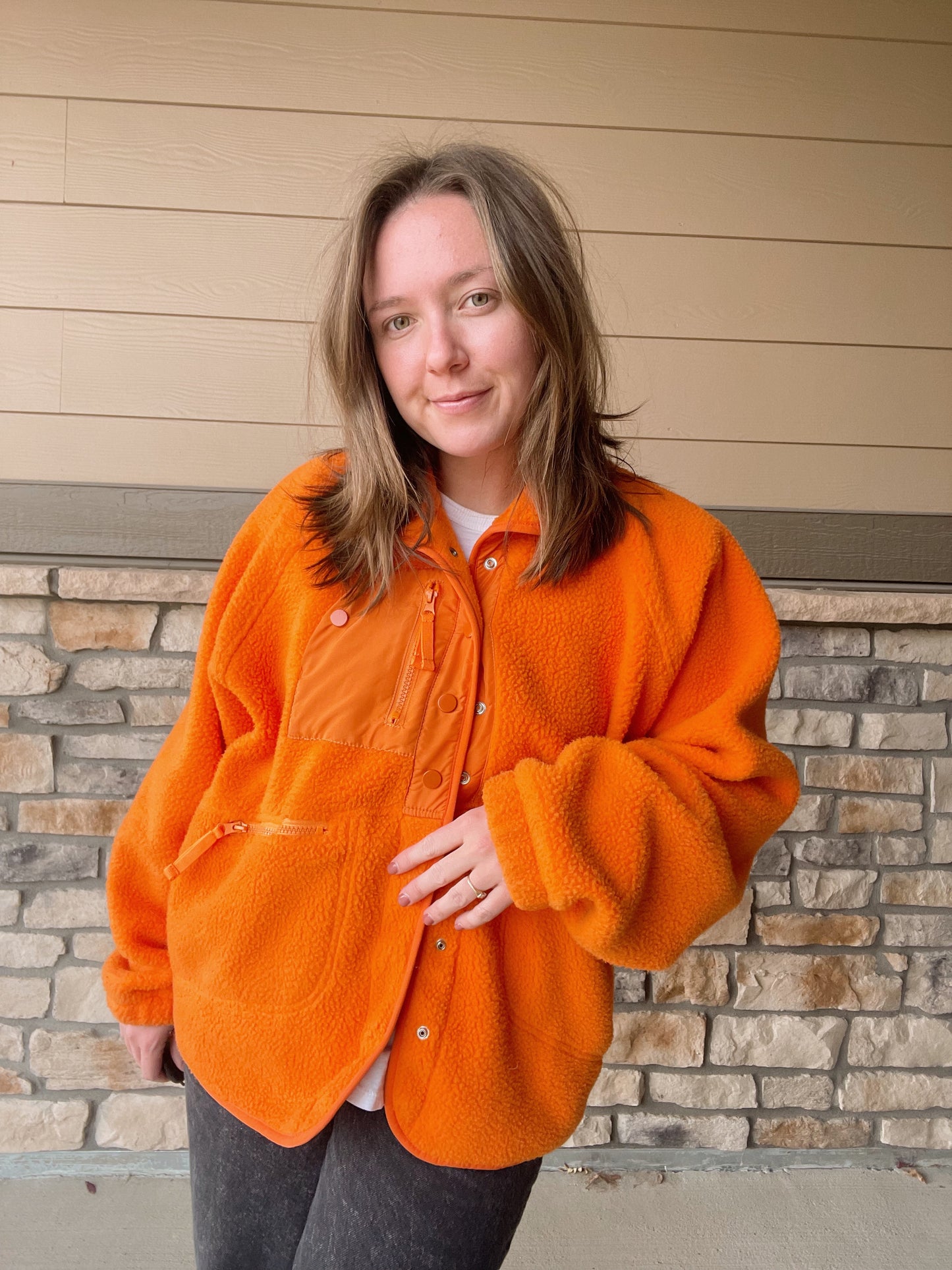 Clementine Orange Snap Fleece (L)