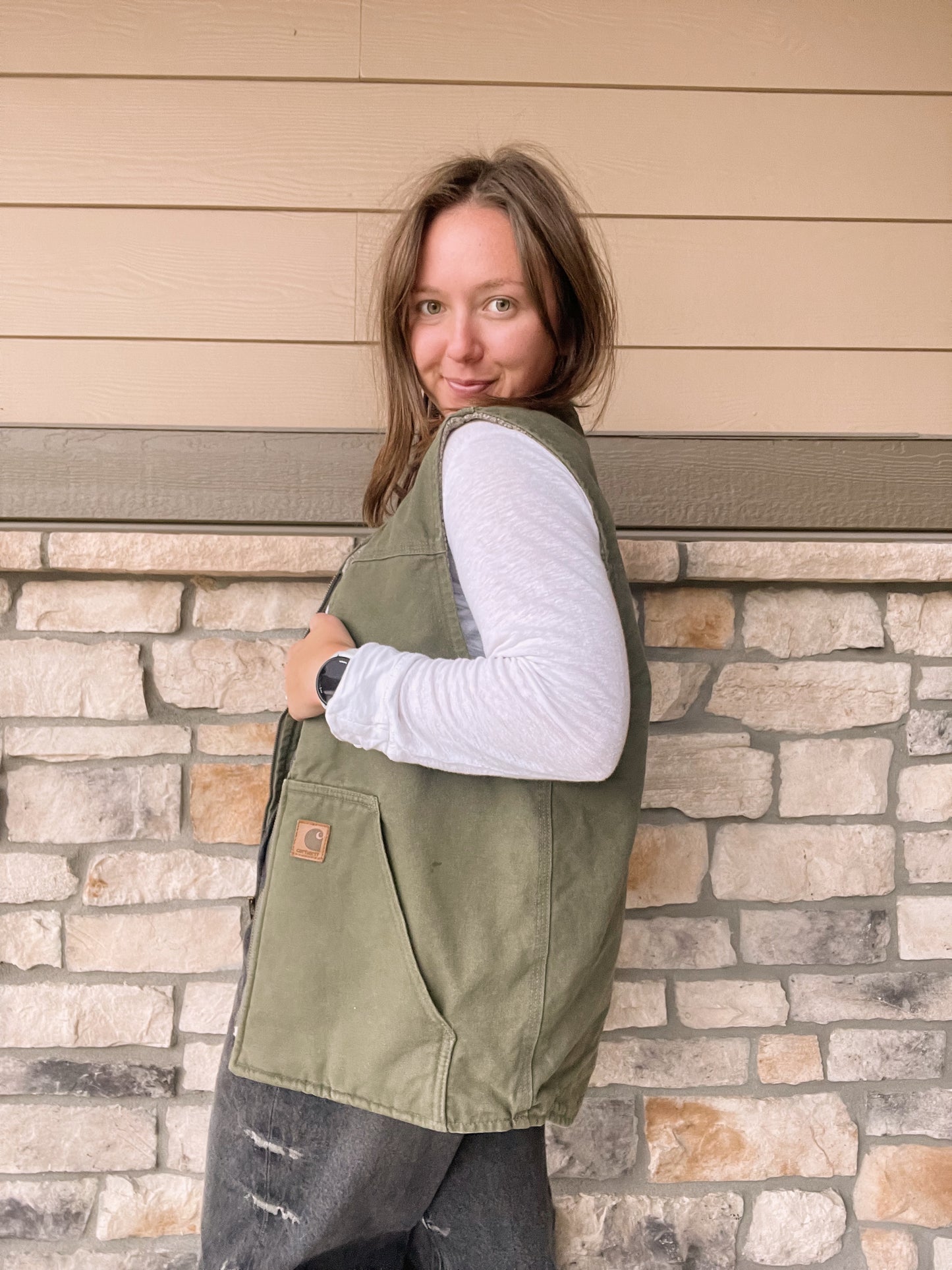 Carhartt Green Sherpa Lined Vest (M)