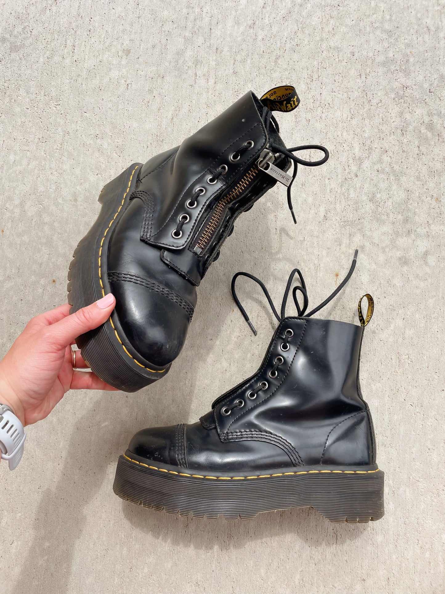 Doc Marten Black Platform Leather Boots (Women's 9)