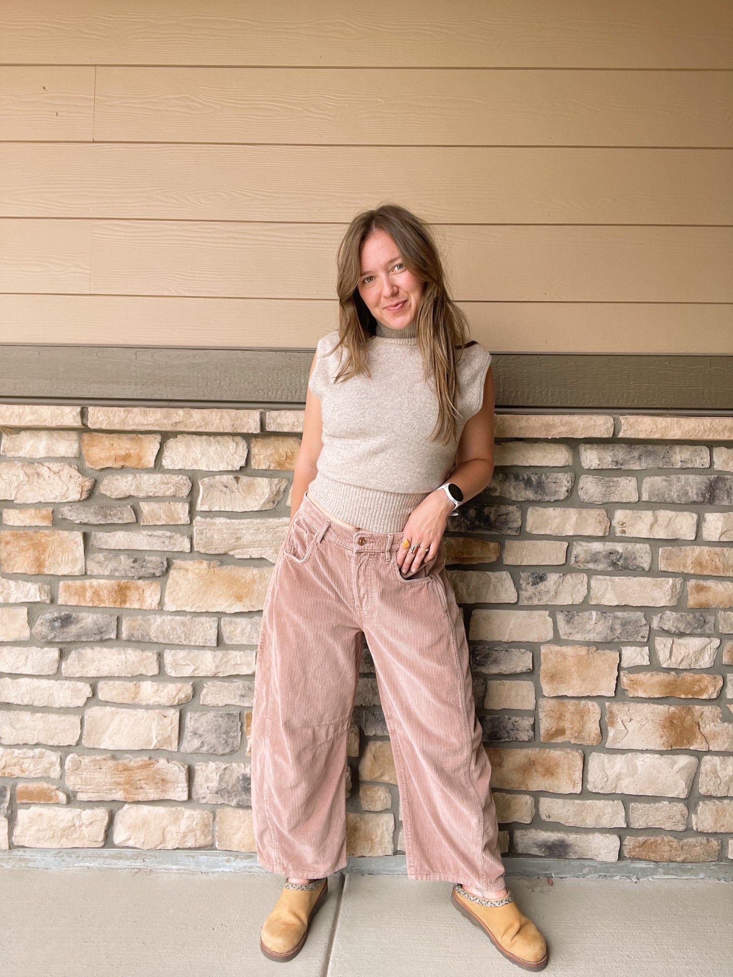 Free People Good Luck Corduroy Barrel Jeans (31)