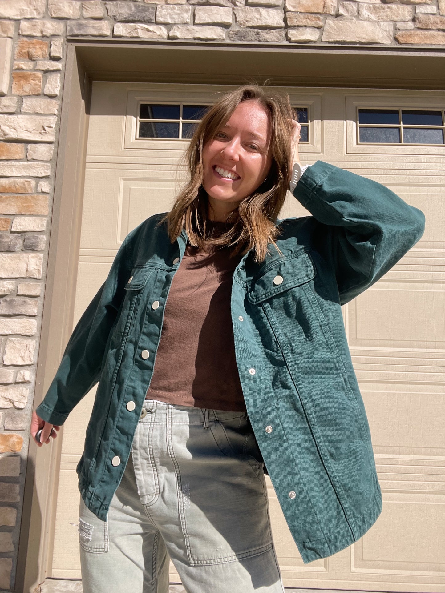 Zara Green Denim Snap Jacket (Women’s M/L)