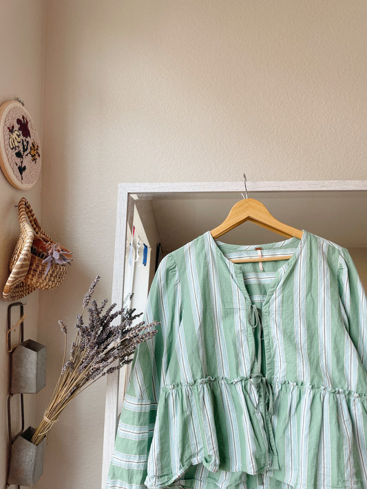 Free People Striped Brunch Babe Tie Blouse (M)