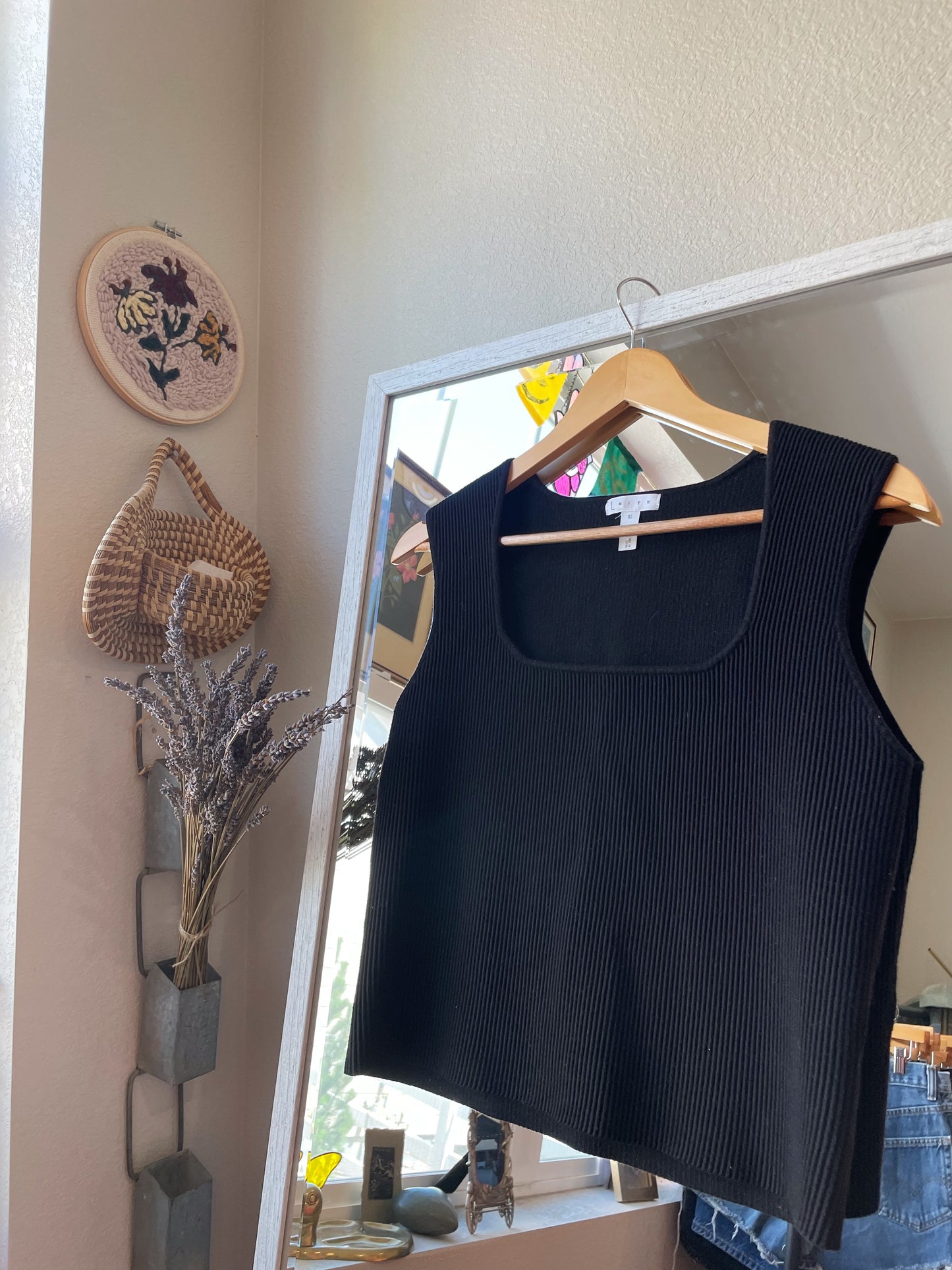Leith Black Ribbed Tank (L)