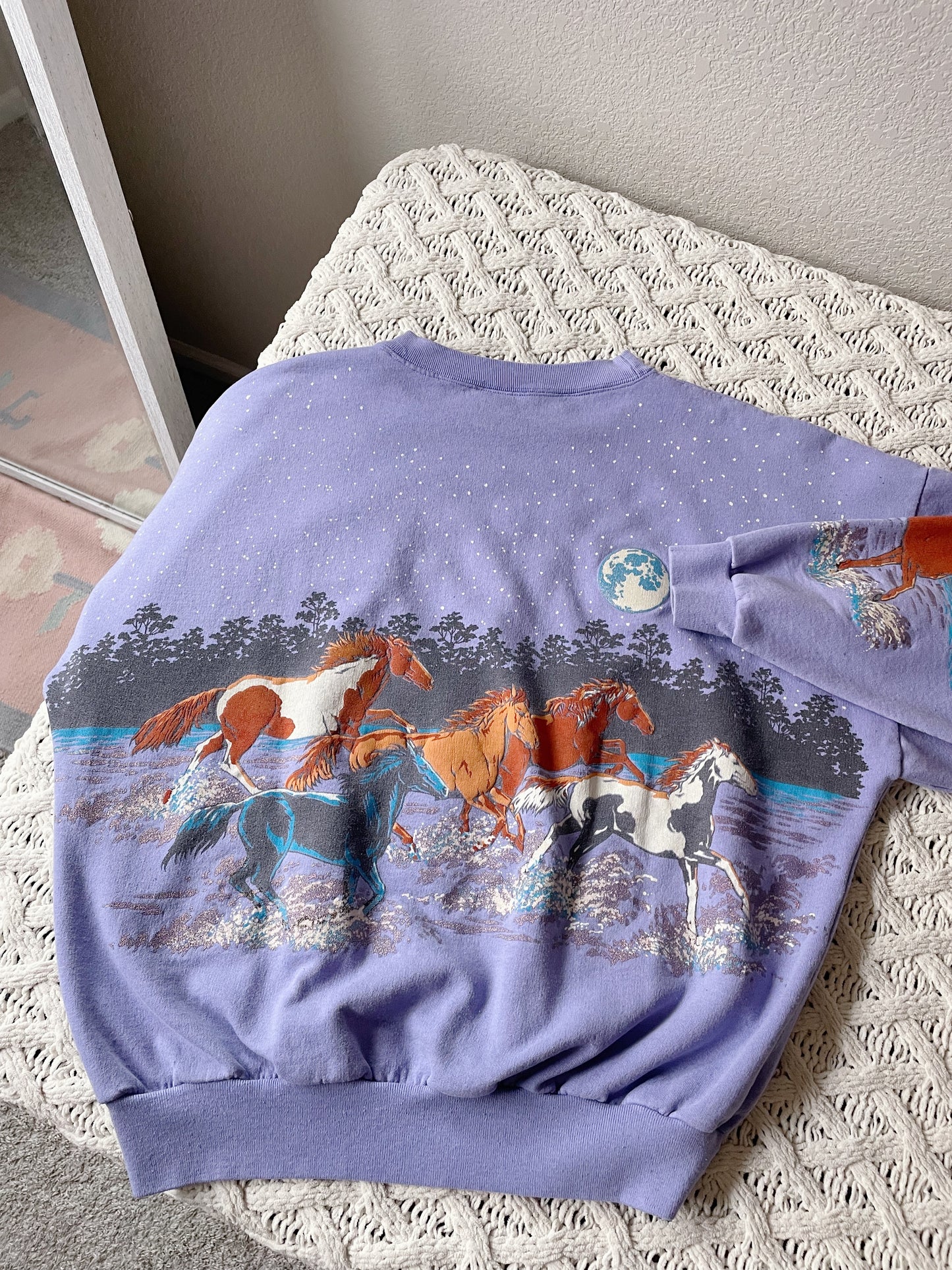 Vintage 90s Periwinkle Horses Crew - AS IS (L)