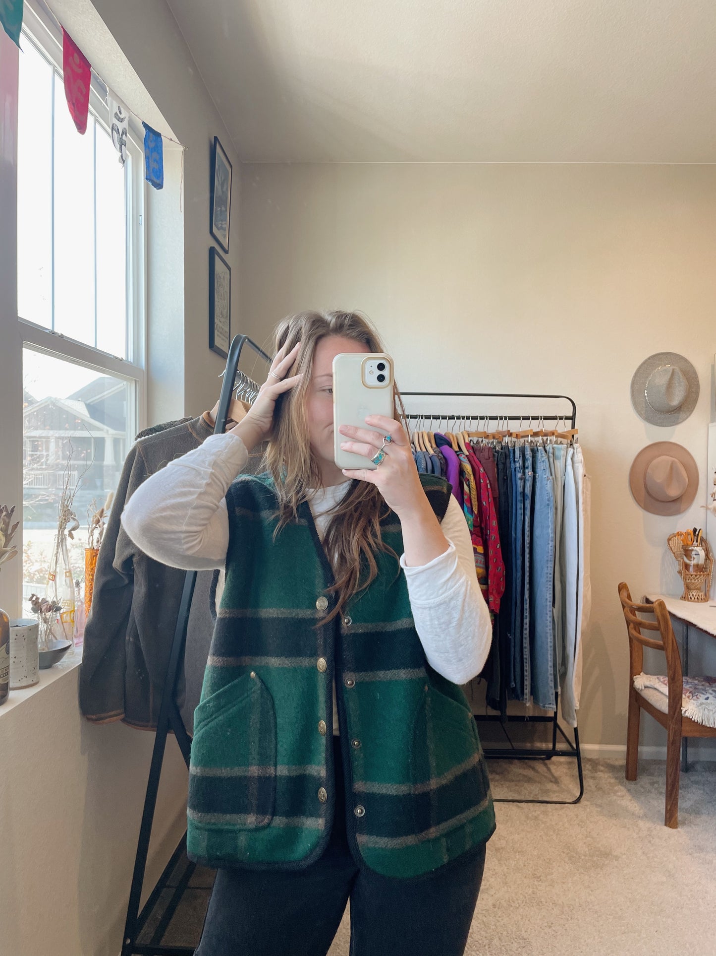 Vintage Sherpa Lined Wool Plaid Vest (L)