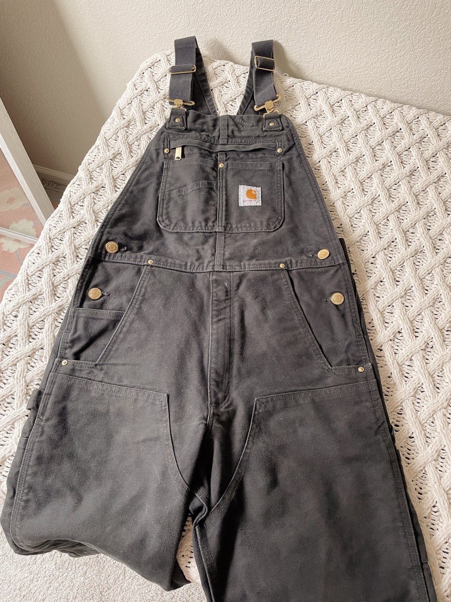 Carhartt Black Double Knee Zip Pocket Overalls (M)