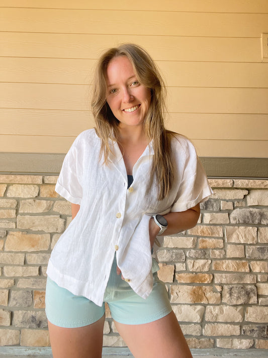 White Linen Short Sleeve Shirt (L)