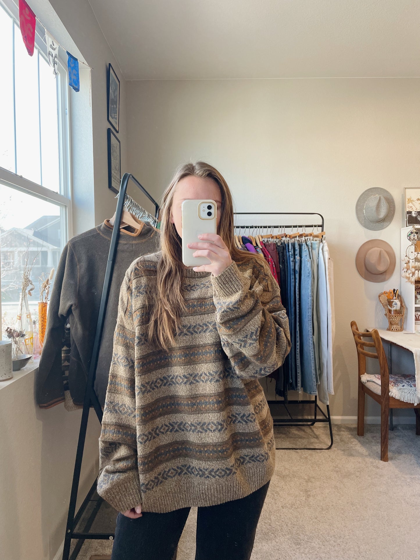 Vintage Neutrals Patterned Sweater (L)