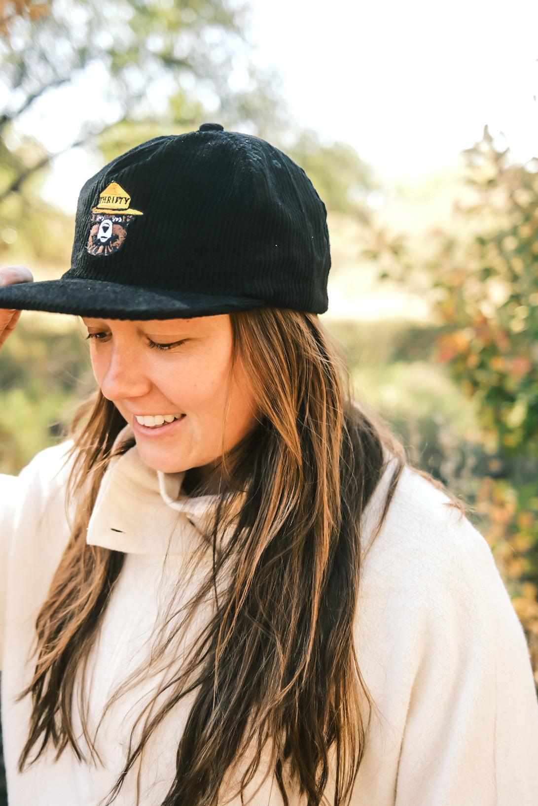 Thrifty the Bear Black Corduroy Hat