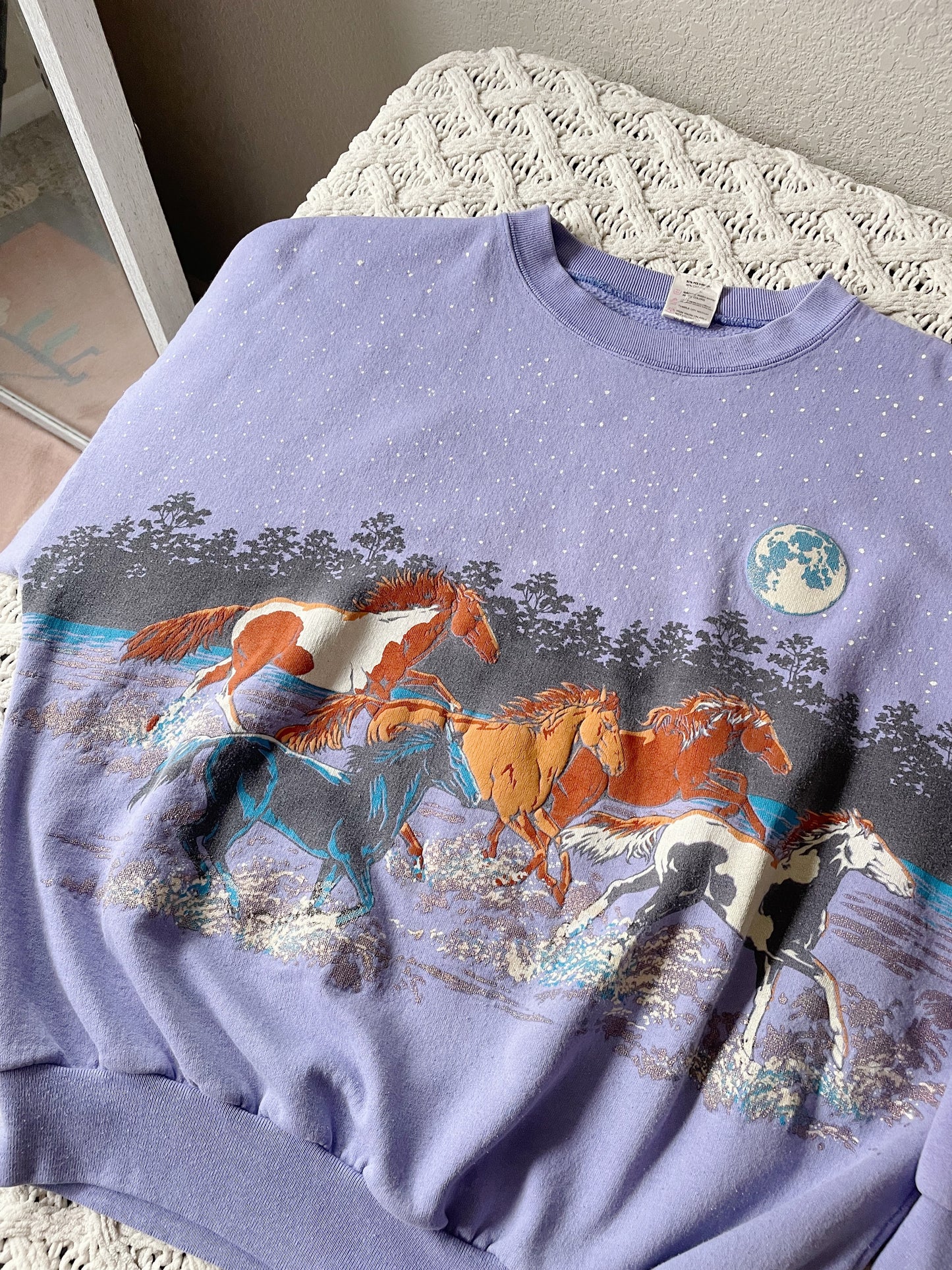 Vintage 90s Periwinkle Horses Crew - AS IS (L)