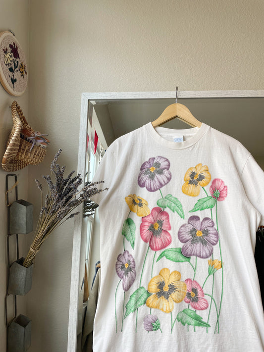 Vintage Pansies Flower Tee (M)