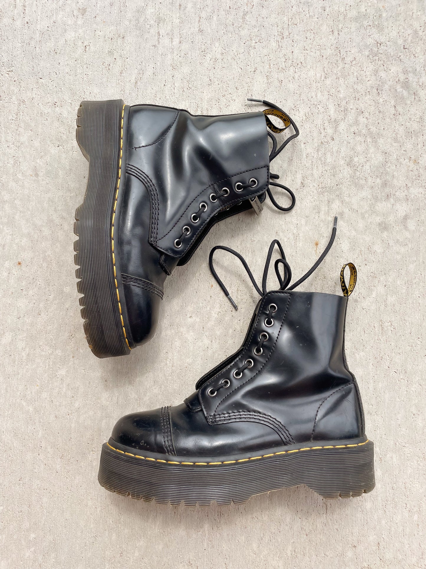 Doc Marten Black Platform Leather Boots (Women's 9)